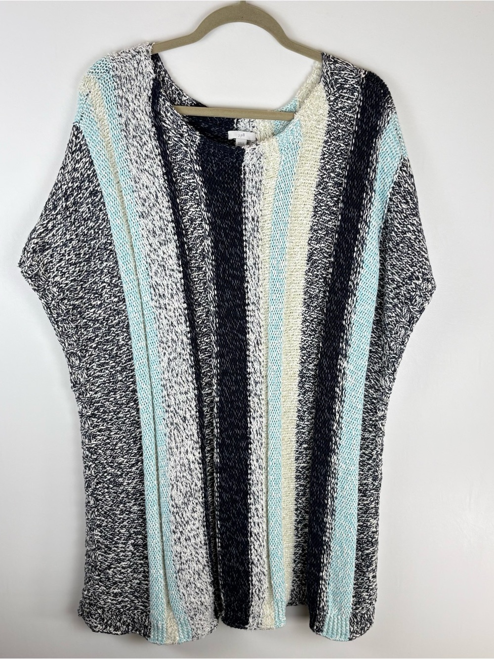J Jill Womens 3X Blouse Dolman Short  Sleeve Knit Sweater Stripe Blue